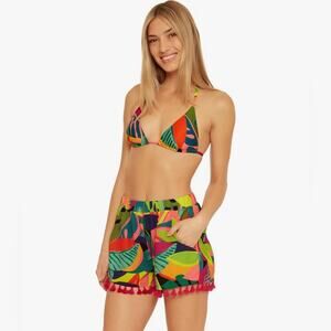 Trina Turk NWT Women's Rainforest Tropical Pocketed Fringe Rainbow Short size S
